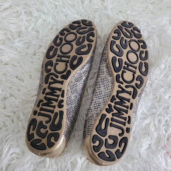 Jimmy Choo Gold Glitter Bow Ballet Size 36 1/2 - Picture 9 of 11